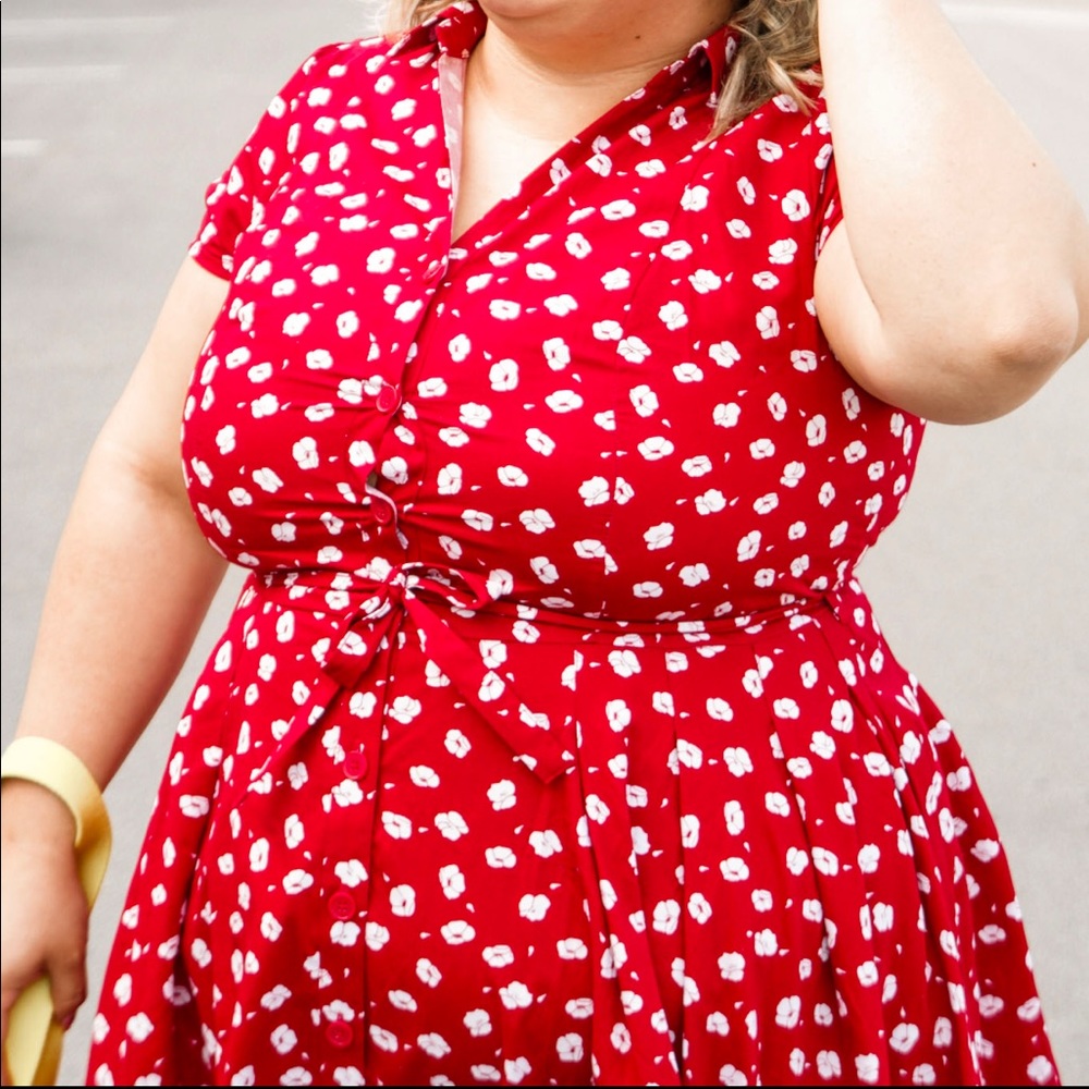 NWOT Red flare floral dress